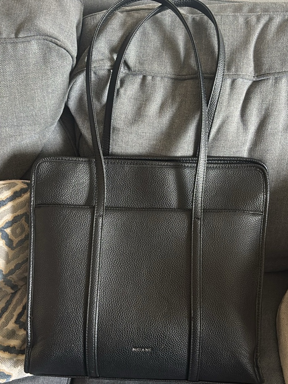 Lusik Tote - Black Pebbled Leather Tote with Double Shoulder Straps